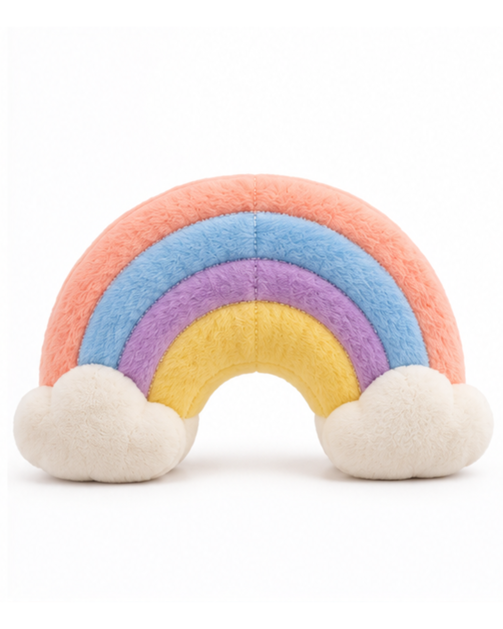 Pastel rainbow crinkle plush cat toy, back view with cream cloud ends