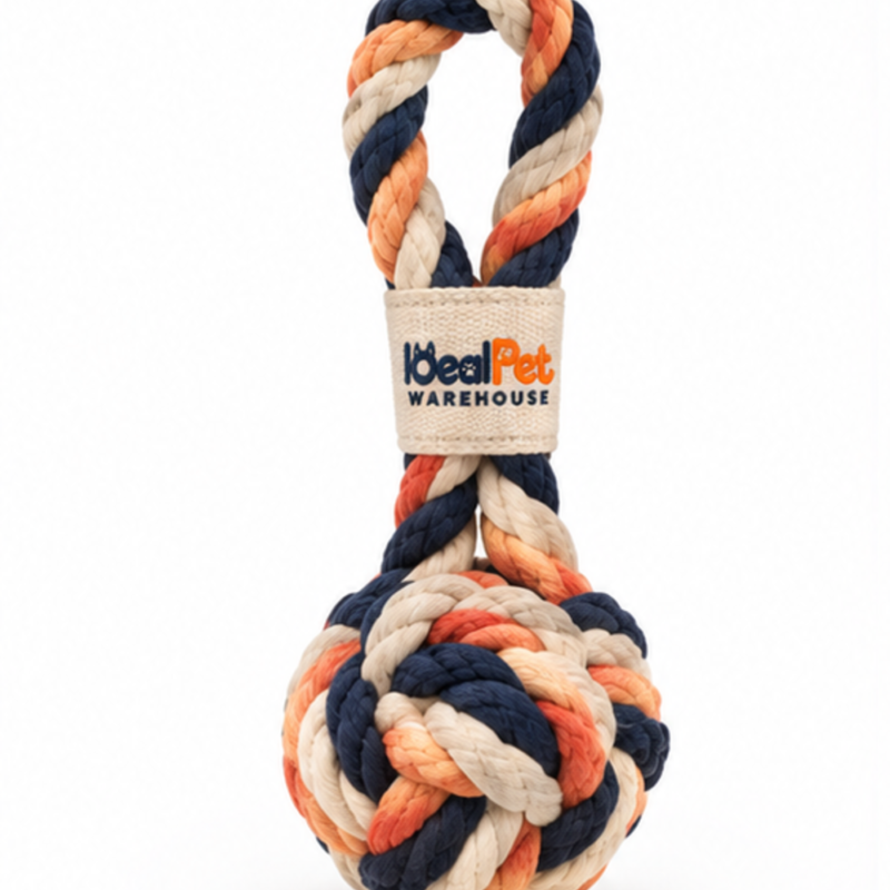 Ideal Pet Warehouse Deckhand Braided Cotton Rope Tug Ball Dog Toy - Navy/Coral/Cream